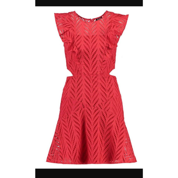 New $129 BARDOT Kira Red Eyelet Frill Dress Size 8 M Sexy Cutout Short - Picture 5 of 7
